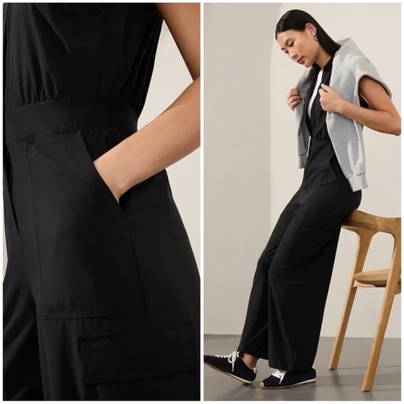 Athleta Brooklyn Black Utility Wide Leg Jogger Lounge Casual Dressy Jumpsuit New - Picture 9 of 16
